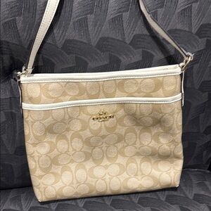 Coach Tan and White Signature Crossbody Bag
